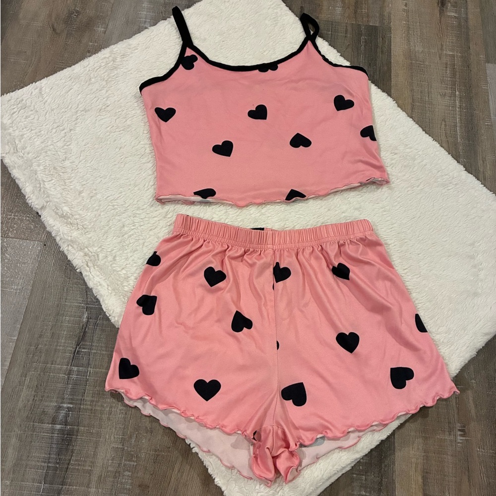 Pink Heart Print Sleepwear Set